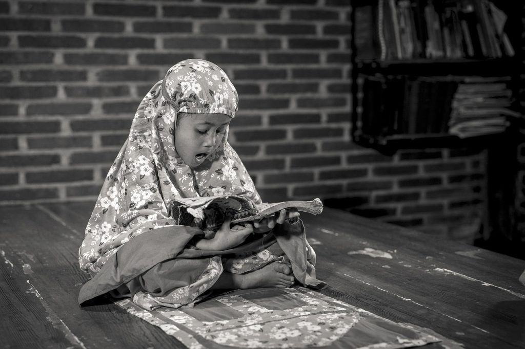 child, read, al-qur'an, muslim, quran, student, islam, hijab, portrait, black and white, indonesia, ramadan, students, worship, veil, education, religion, quran, quran, quran, quran, quran, ramadan, ramadan
